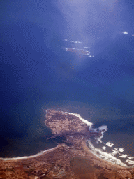 The island of Berlengas and the city of Perniche in Portugal, viewed from the airplane from Rotterdam