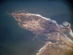 The city of Peniche in Portugal, viewed from the airplane from Rotterdam