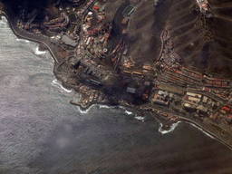 Coast at the southeast side of the city with the Castle of San Cristobal, viewed from the airplane from Rotterdam