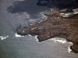 The town of Taliarte with the Puerto de Taliarte port, viewed from the airplane from Rotterdam