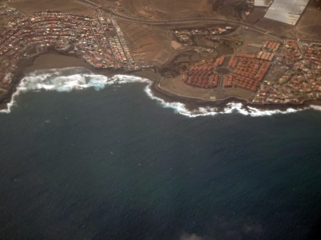 Coast and hotels at the town of La Garita, viewed from the airplane from Rotterdam