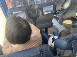 Miaomiao and Max in the shuttle bus from the Gran Canaria Airport to Maspalomas