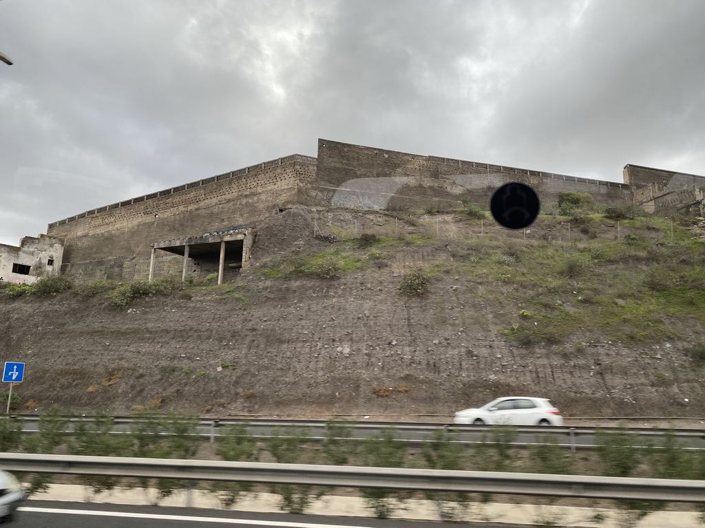 Walls at the town of Tamaraceite, viewed from the tour bus on the GC-3 road