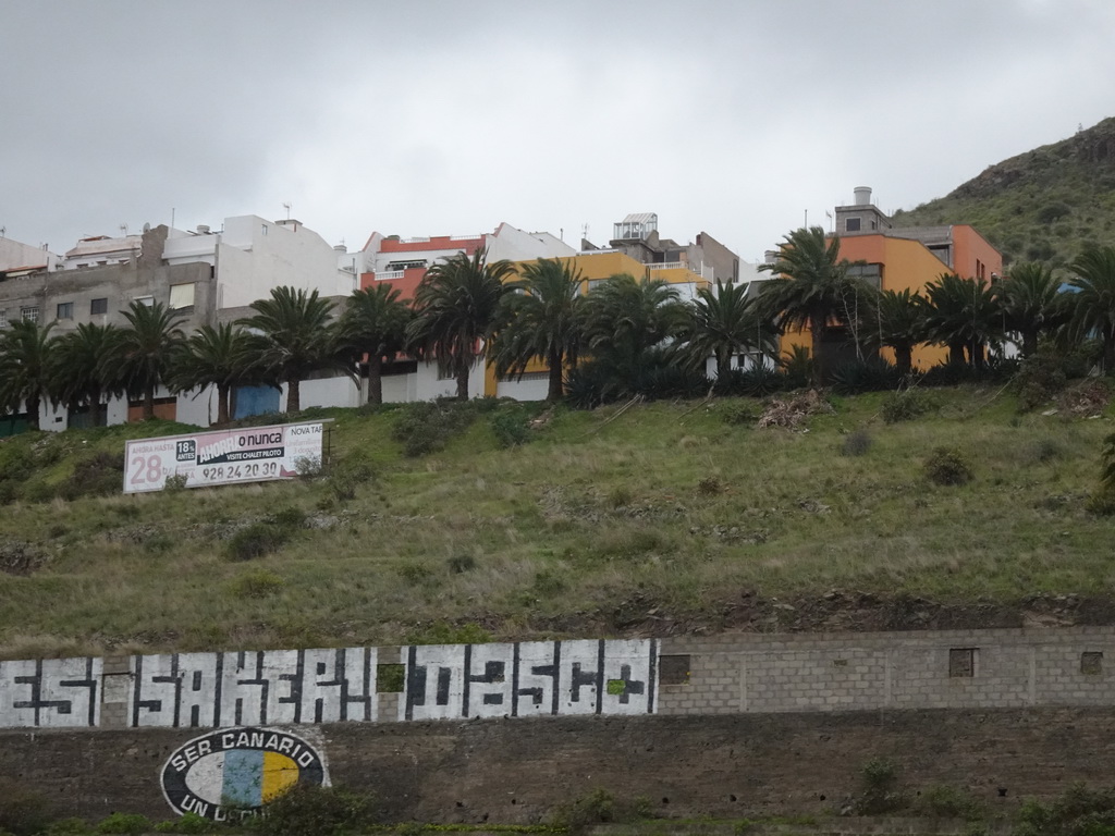 Houses at the town of Tamaraceite, viewed from the tour bus on the GC-3 road