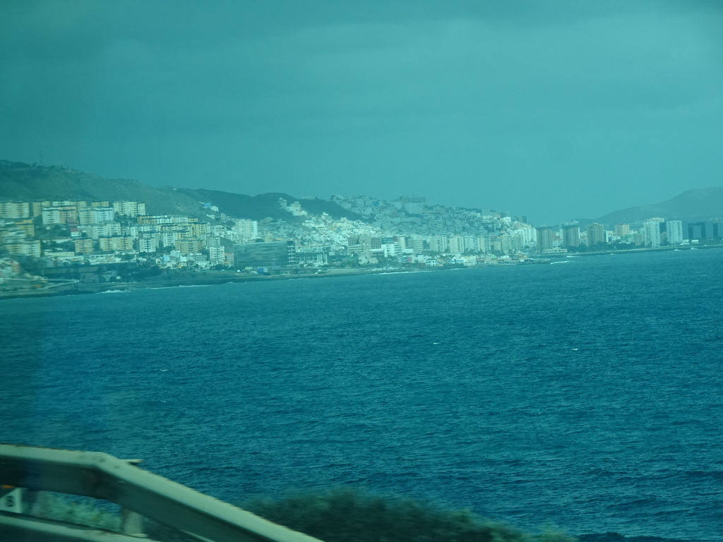 The city center and its coastline, viewed from the bus from Maspalomas on the GC-1 road