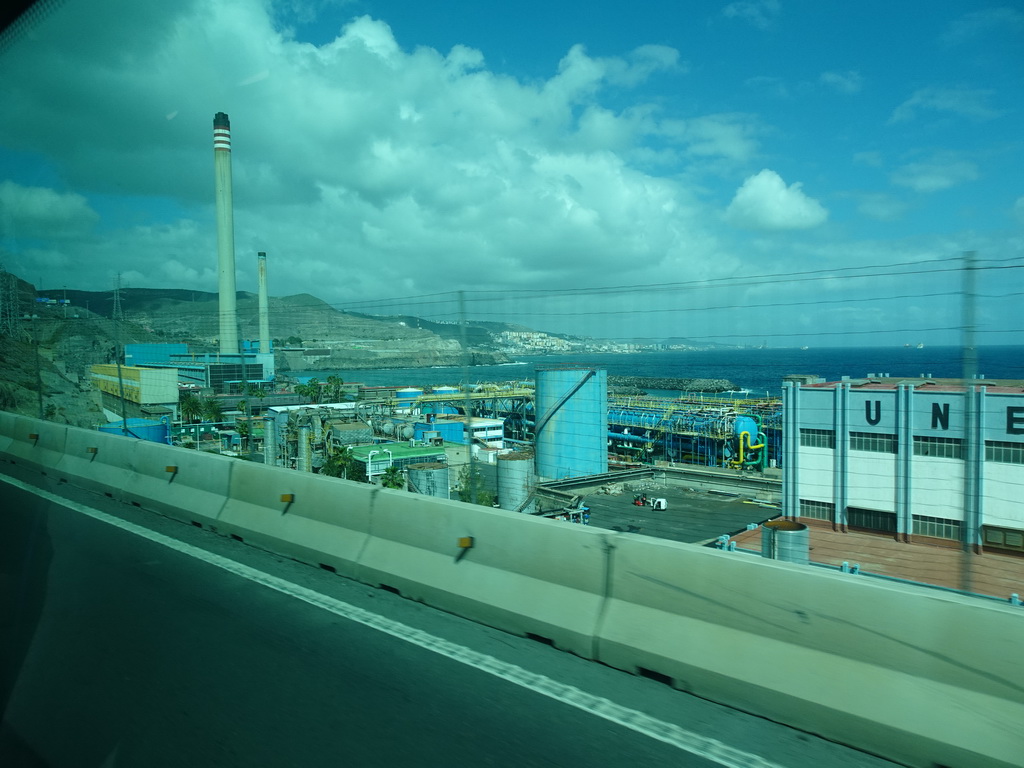 The Central Térmica de Jinámar power station, viewed from the bus from Maspalomas on the GC-1 road