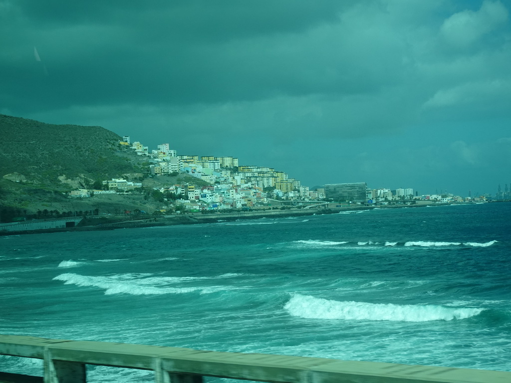 The city center and its coastline, viewed from the bus from Maspalomas on the GC-1 road