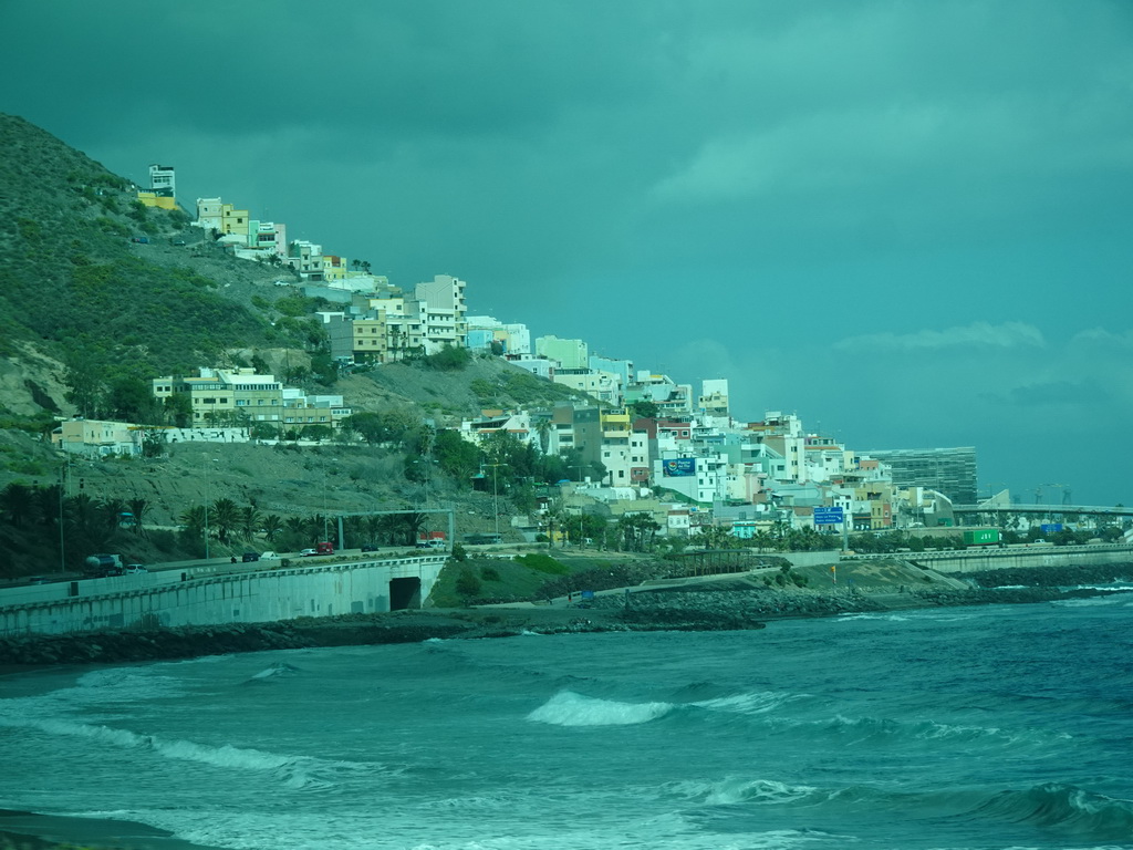 The city center and its coastline, viewed from the bus from Maspalomas on the GC-1 road