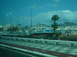 Boats in the Harbour of the Varadero Maritime Club Gran Canaria yacht club, viewed from the bus from Maspalomas on the GC-1 road