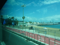 The Playa de Las Alcaravaneras beach and the Real Club Náutico de Gran Canaria yacht club, viewed from the bus from Maspalomas on the GC-1 road