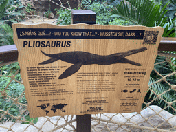 Information on the Pliosaurus at the upper floor of the Jungle area at the Poema del Mar Aquarium