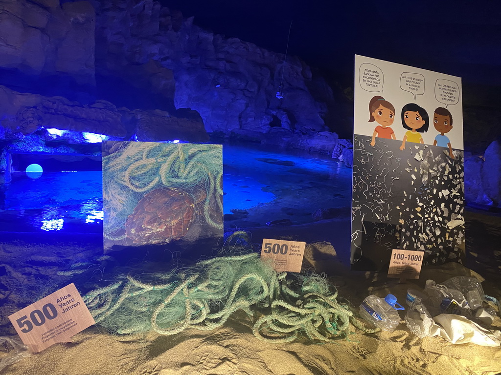 Garbage found in the sea at the upper floor of the Beach Area at the Poema del Mar Aquarium, with explanation