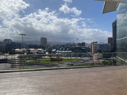 The Elder Museum of Science and Technology, the Edificio Miller building and the city center, viewed from the viewing platform at the third floor of the Centro Comercial El Muelle shopping mall