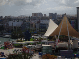 The Plaza de Canarias square and the city center, viewed from the viewing platform at the third floor of the Centro Comercial El Muelle shopping mall