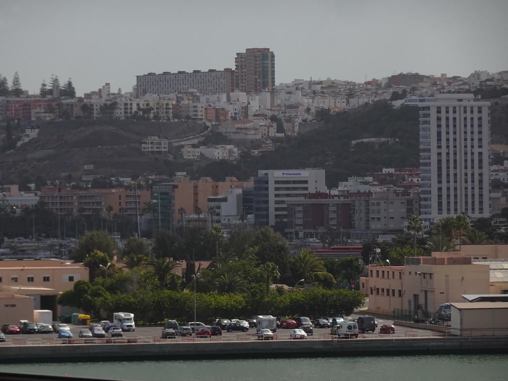 The city center, viewed from the viewing platform at the third floor of the Centro Comercial El Muelle shopping mall