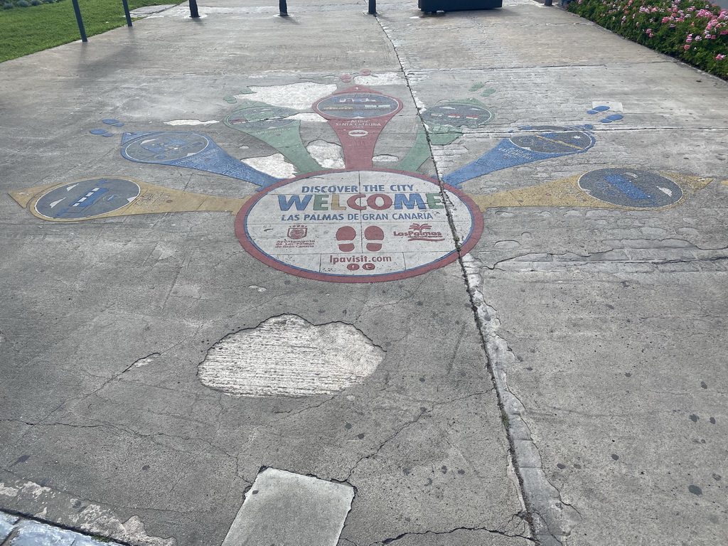 Sign on the floor of the Plaza de Canarias square