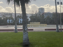 The Plaza Fuero Real de Gran Canaria square with the Fuente Luminosa fountain and the Navy Command building, viewed from the bus to Maspalomas on the GC-1 road