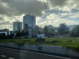 Buildings at the Calle Alicante street, viewed from the bus to Maspalomas on the GC-1 road