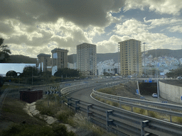 Buildings at the Calle Alicante street, viewed from the bus to Maspalomas on the GC-1 road