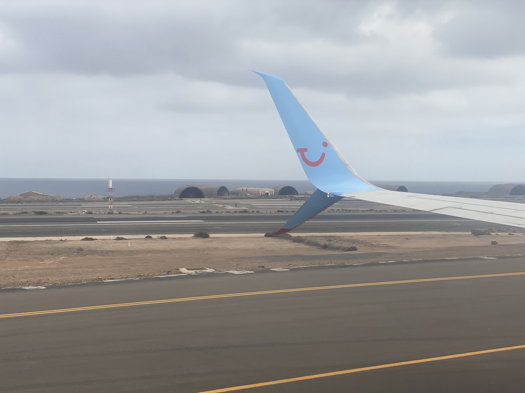 Military jet hangars at the Gran Canaria Airport, viewed from the airplane to Rotterdam