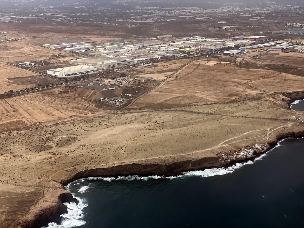 The town of El Goro and the Playa de Tufia beach, viewed from the airplane to Rotterdam