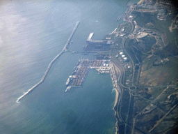 The south pier of the town of Sines in Portugal, viewed from the airplane to Rotterdam