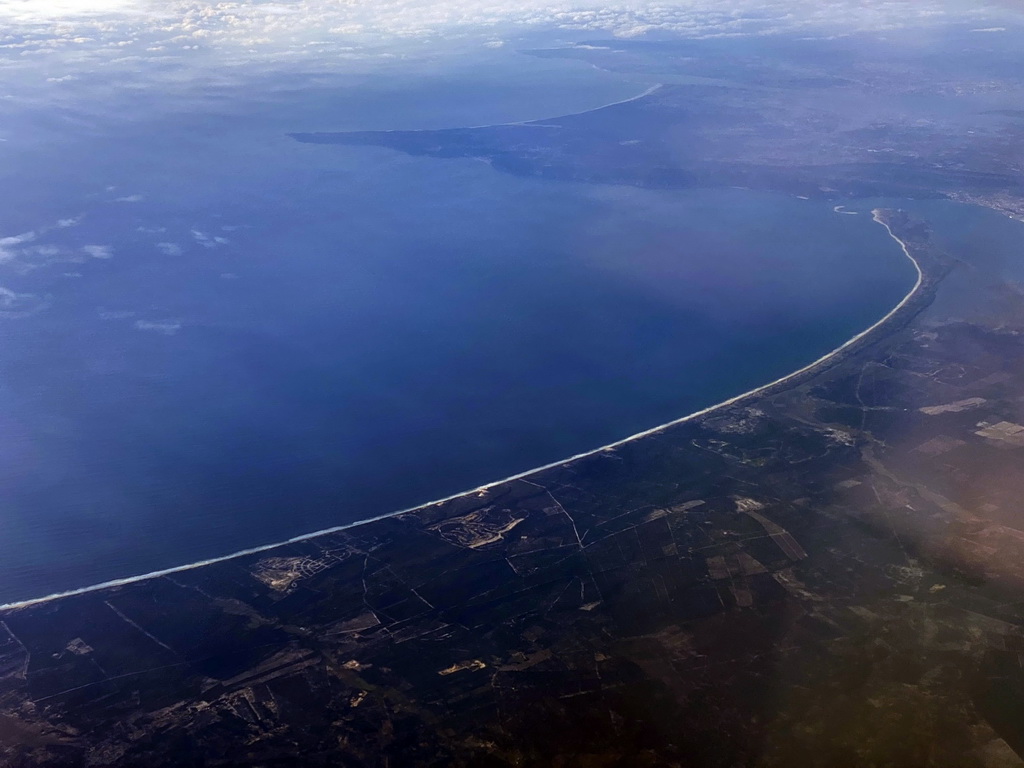 The Praia do Carvalhal beach in Portugal, viewed from the airplane to Rotterdam