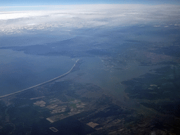 The city of Setúbal and the Sado River estuary in Portugal, viewed from the airplane to Rotterdam