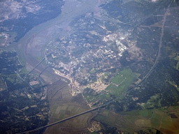 The town of Alcácer do Sal and the Sado River in Portugal, viewed from the airplane to Rotterdam