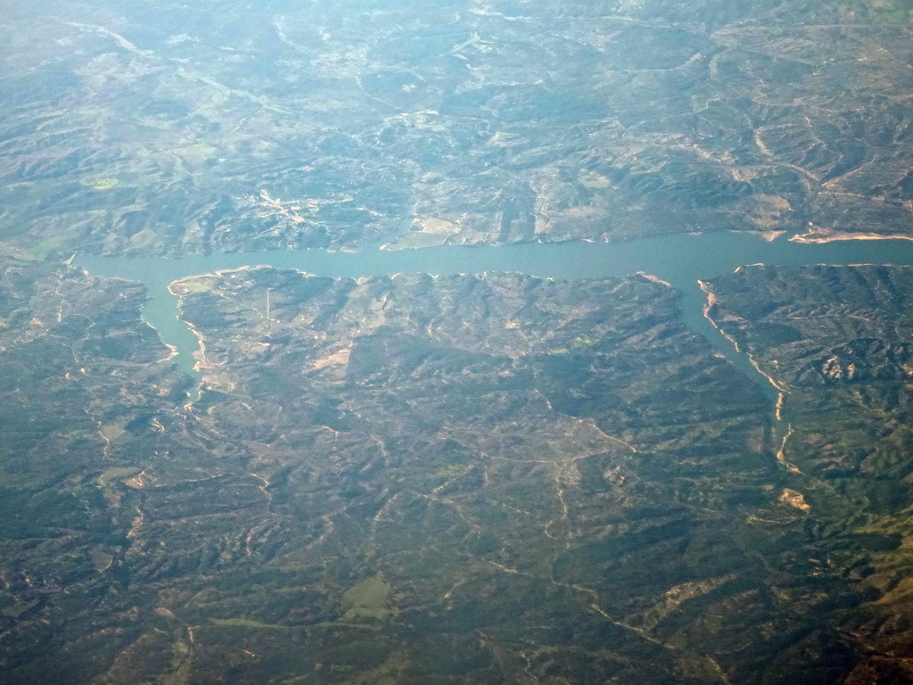 The Lago Montargil lake in Portugal, viewed from the airplane to Rotterdam