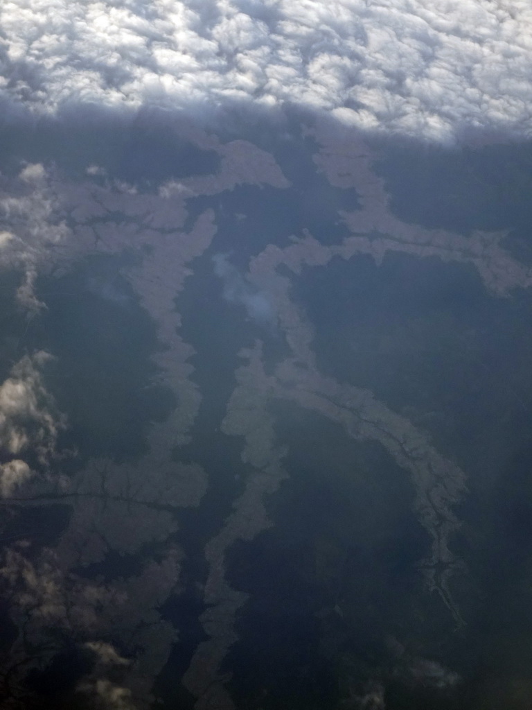 The Embalse de Almendra reservoir in Spain, viewed from the airplane to Rotterdam