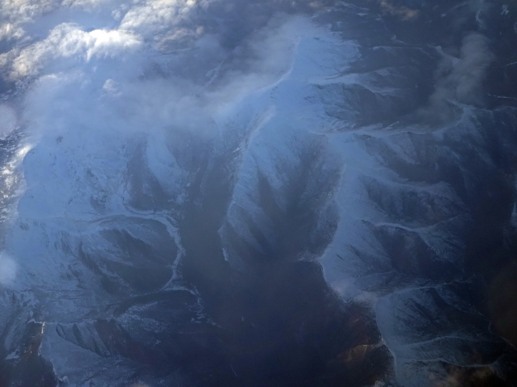 Mountains at the Picos de Europa National Park, viewed from the airplane to Rotterdam