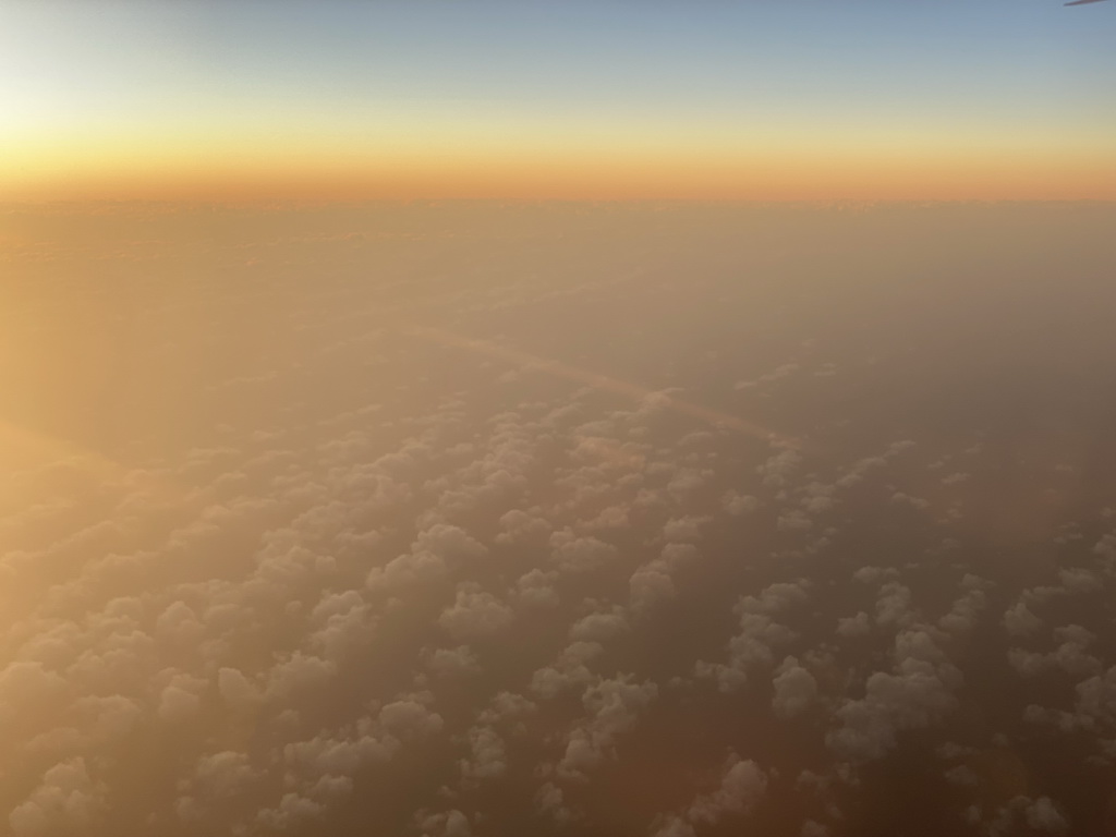 Sunset over the Atlantic Ocean, viewed from the airplane to Rotterdam