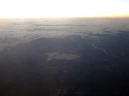 The Lac de Grand-Lieu lake and the Loire river in France, viewed from the airplane to Rotterdam, at sunset