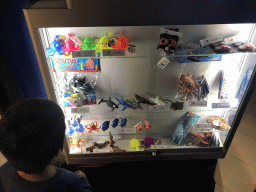 Max looking at toys in the souvenir shop of the AquaZoo Leerdam