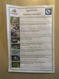 Questions and answers of the scavenger hunt at the AquaZoo Leerdam