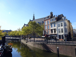 The City Hall at the Vismarkt street and the Nieuwe Rijn river, viewed from the Visbrug bridge