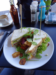 Sandwich at a restaurant at the Aalmarkt street