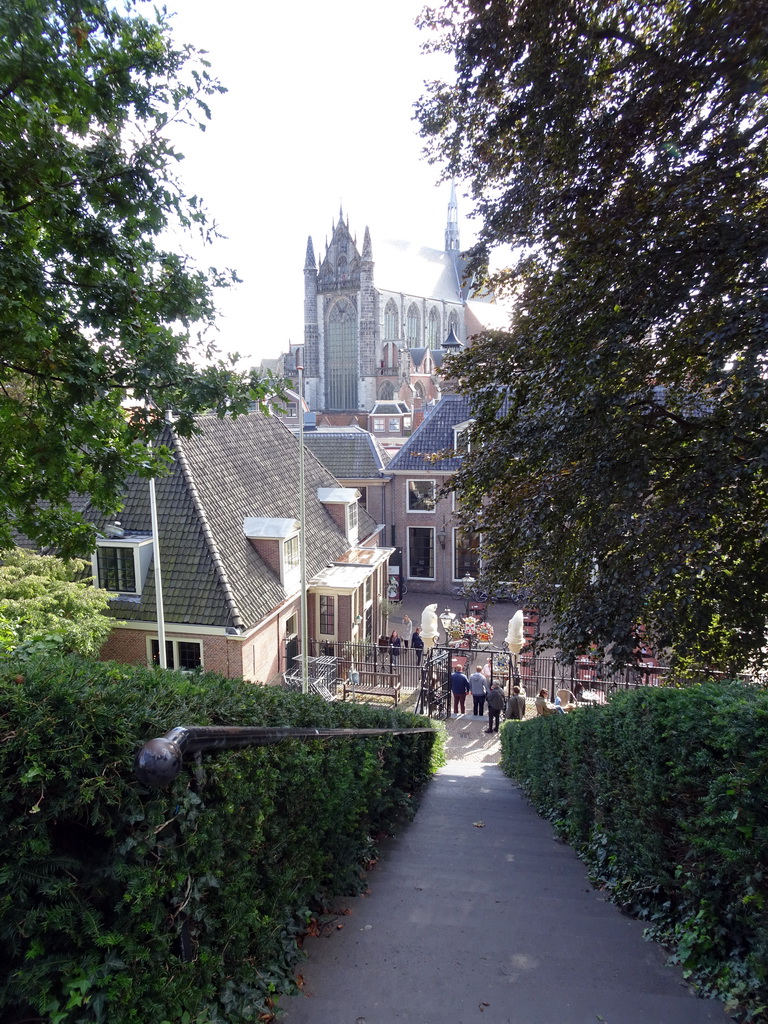 The Hooglandse Kerk church and the Koetshuis De Burcht restaurant, viewed from the Burcht van Leiden castle