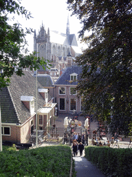 The Hooglandse Kerk church and the Koetshuis De Burcht restaurant, viewed from the Burcht van Leiden castle