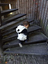 Max on the staircase to the ramparts of the Burcht van Leiden castle