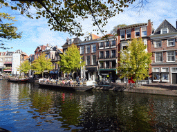 Boats in the Nieuwe Rijn river, viewed from the Aalmarkt street