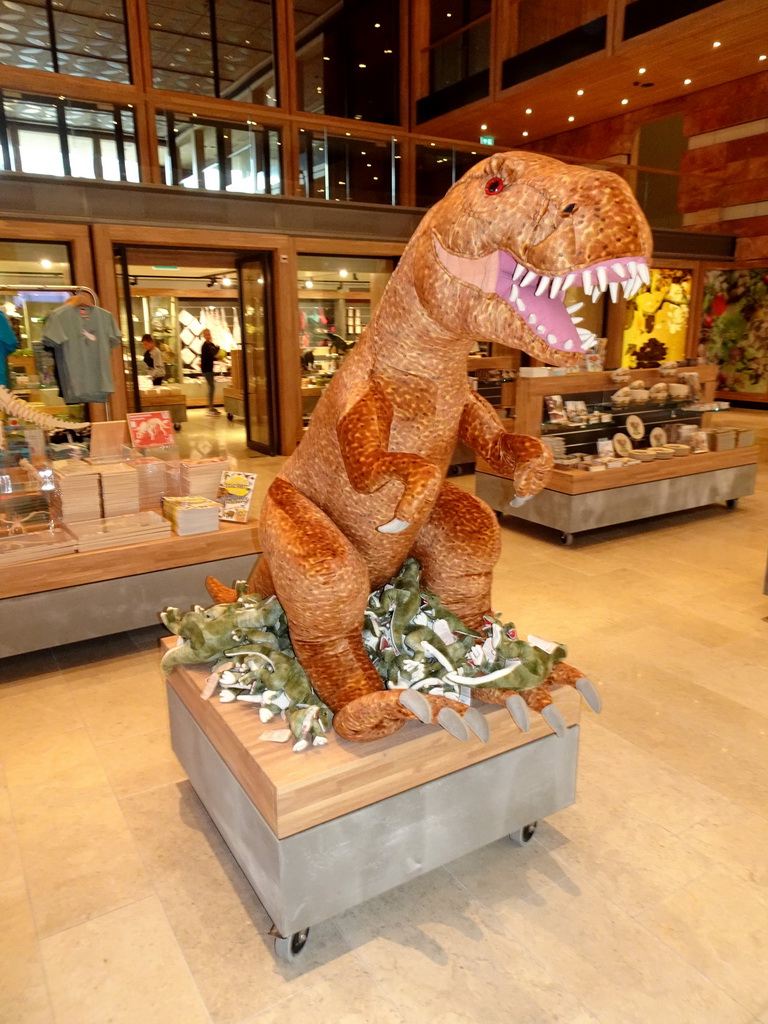 Tyrannosaurus Rex statue in front of the souvenir shop at the Ground Floor of the Naturalis Biodiversity Center