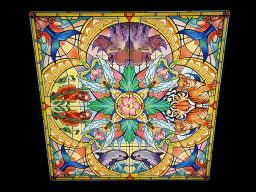 Stained glass windows at the ceiling of the Seduction exhibition at the Seventh Floor of the Naturalis Biodiversity Center
