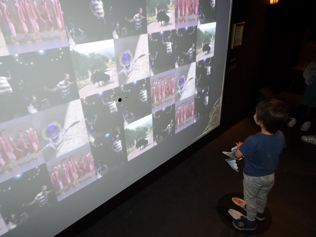 Max playing a dancing game with Tim at the Seduction exhibition at the Seventh Floor of the Naturalis Biodiversity Center