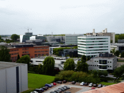 The Center for Human Drug Research (CHDR) building and the Astellas Pharma Europe building, viewed from the terrace at the Ninth Floor of the Naturalis Biodiversity Center