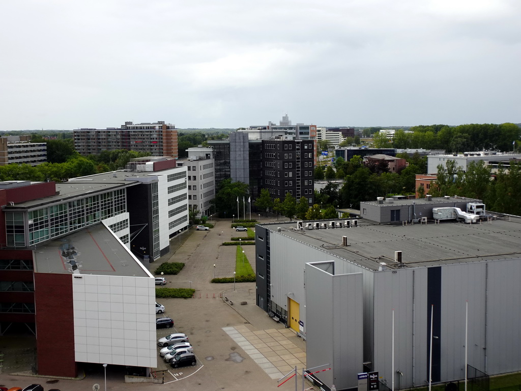 Buildings and parking lot at the Mendelweg street, viewed from the terrace at the Ninth Floor of the Naturalis Biodiversity Center