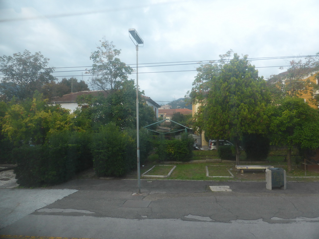 The Massa railway station, viewed from the train from Pisa