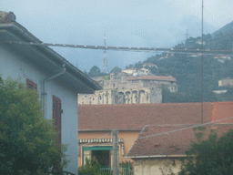 The Malaspina Castle at Massa, viewed from the train from Pisa