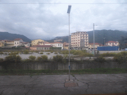 The Massa railway station, viewed from the train from Pisa